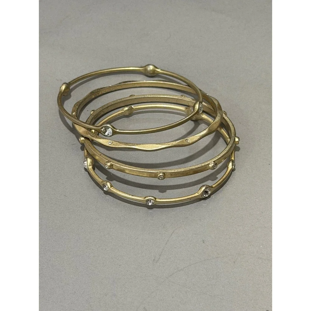 Lia Sophia Bangle Bracelet Set of 4 Bangles Matt Gold Tone Rhinestones Stackable